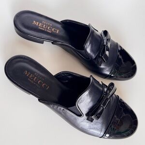 SESTO MEUCCI Women’s Black Patent Leather Mules w Bow